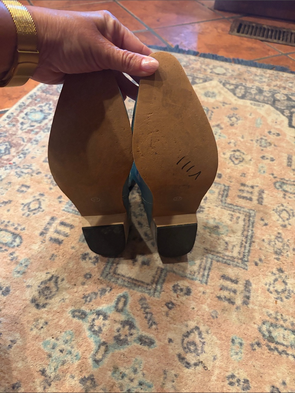 Teal Western Cowboy Boots with white Stitching - Picture 9 of 9